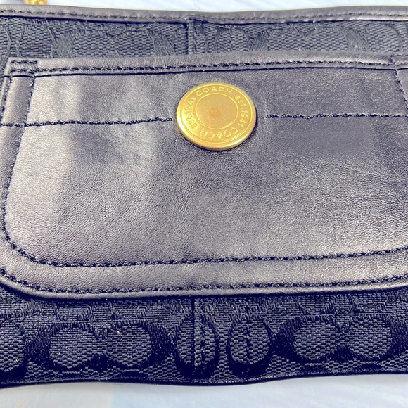 🌺 COACH SLIM BLACK POCKET LEATHER AND CANVAS SIGNATURE C WRISTLET BAG VINTAGE - Picture 3 of 7